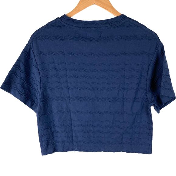 NWT Madewell Scallop Stripe Top Navy Blue Textured Dolman Sleeve T Shirt XXS - Picture 2 of 8